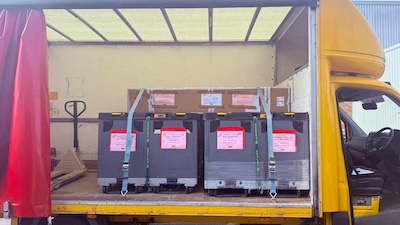 Photo of pallet loaded and strapped down