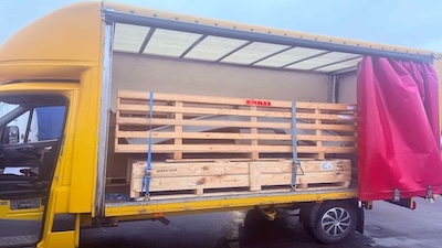 Photo of pallet loaded and strapped down