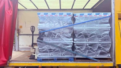 Photo of pallet loaded and strapped down
