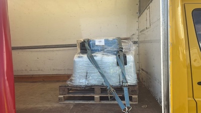 Photo of pallet loaded and strapped down