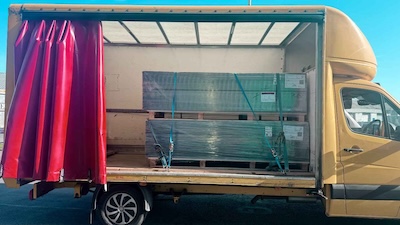 Photo of pallet loaded and strapped down