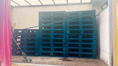 Photo of pallet loaded and strapped down